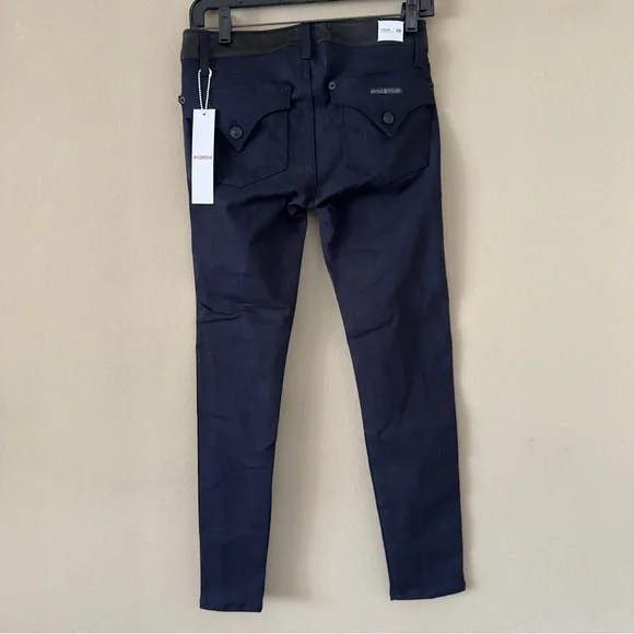 NWT Navy Hudson Jeans Leeloo Quilted Leather Stripe 25 Retail $298